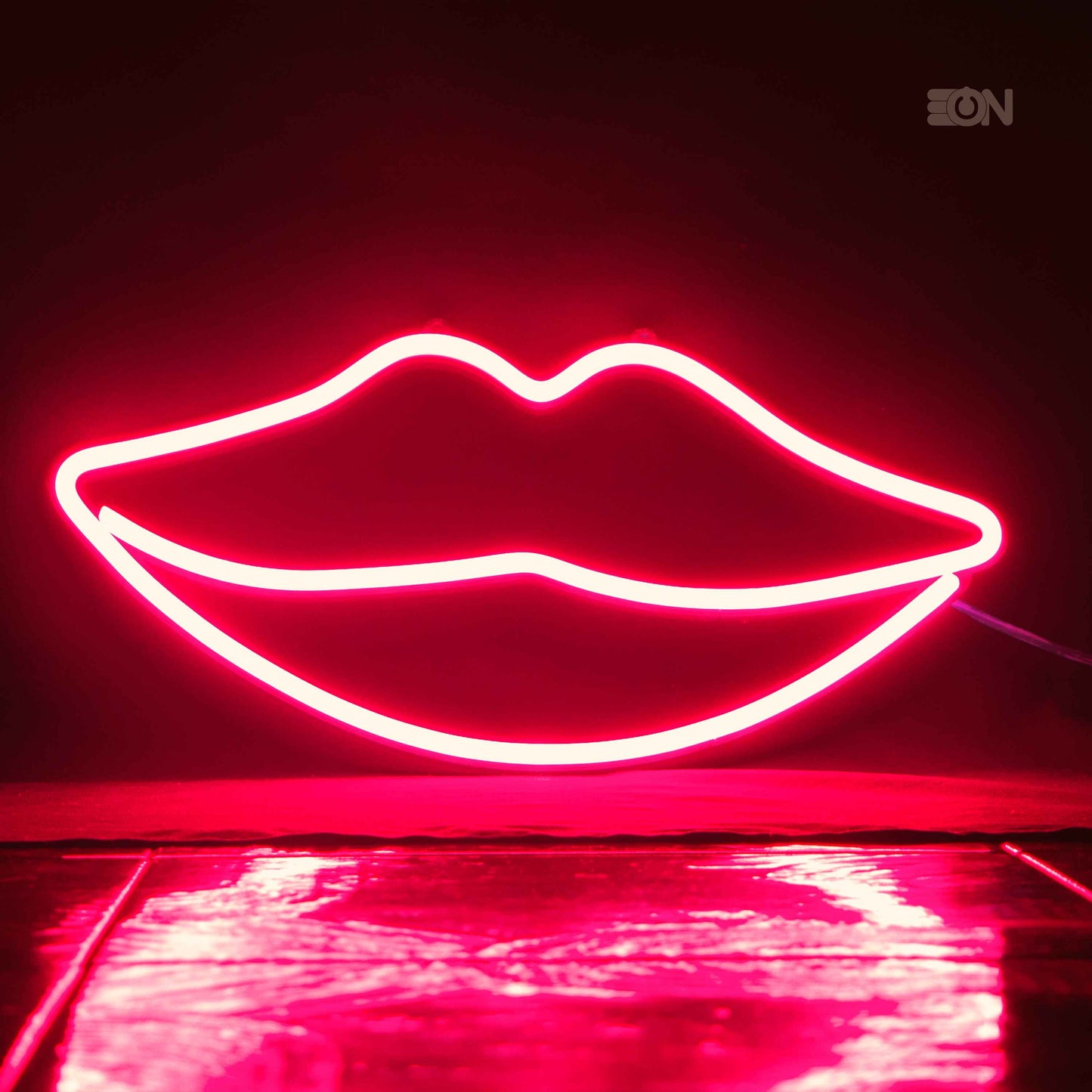 Insegna neon LED disegno Labbra, base 3D nera con luce rosa