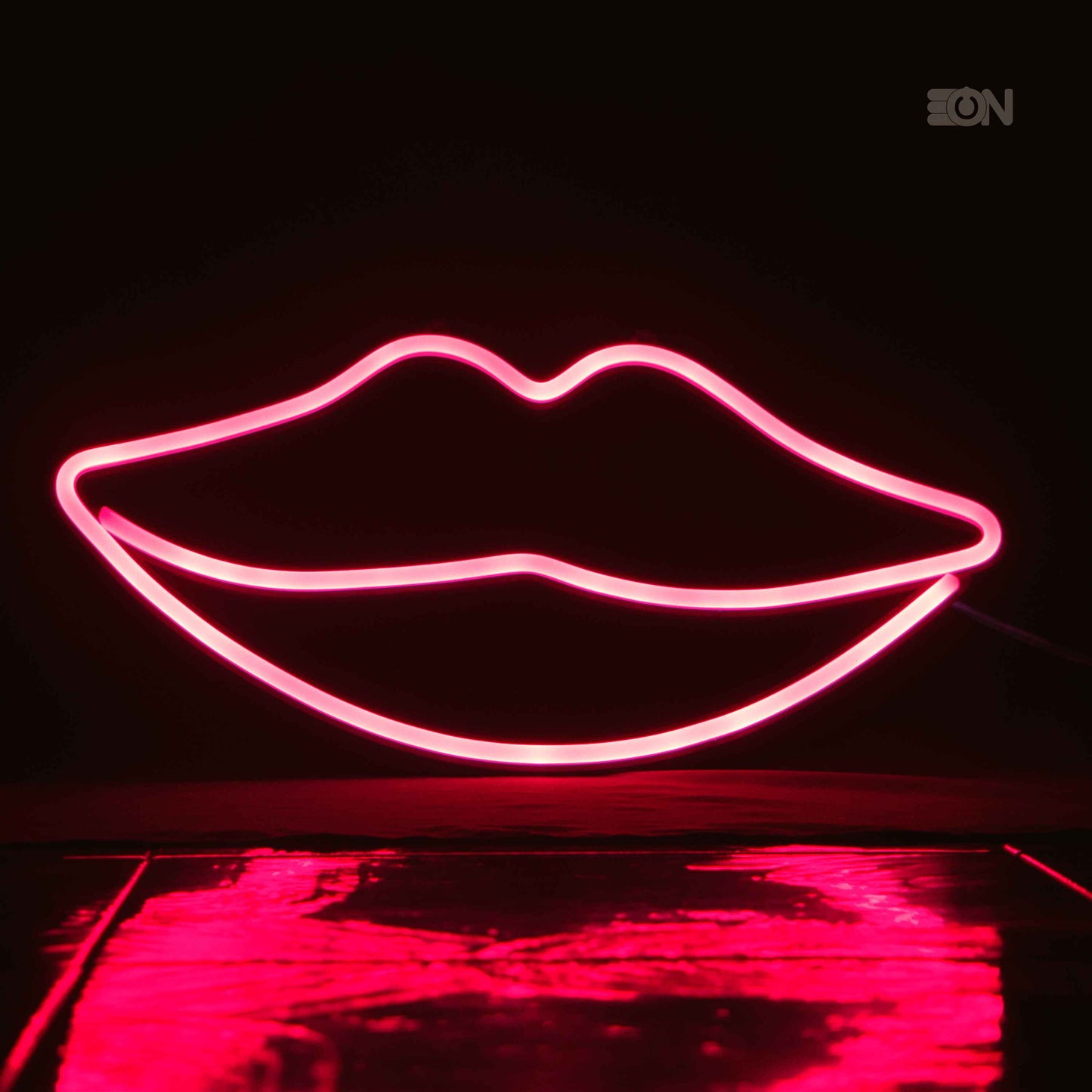 Insegna neon LED disegno Labbra, base 3D nera con luce rosa