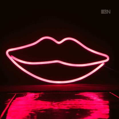 Insegna neon LED disegno Labbra, base 3D nera con luce rosa